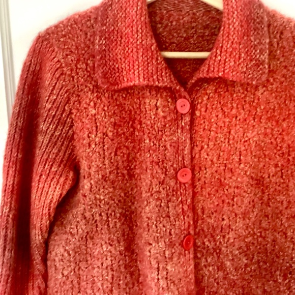 Vintage Hand Knit Button Down Long Sleeve Cardigan Orange Boucle Size S/M Jacket - Picture 5 of 15